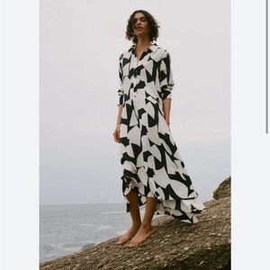 Zara Asymmetrical Black and White asymmetrical maxi dress - NWT